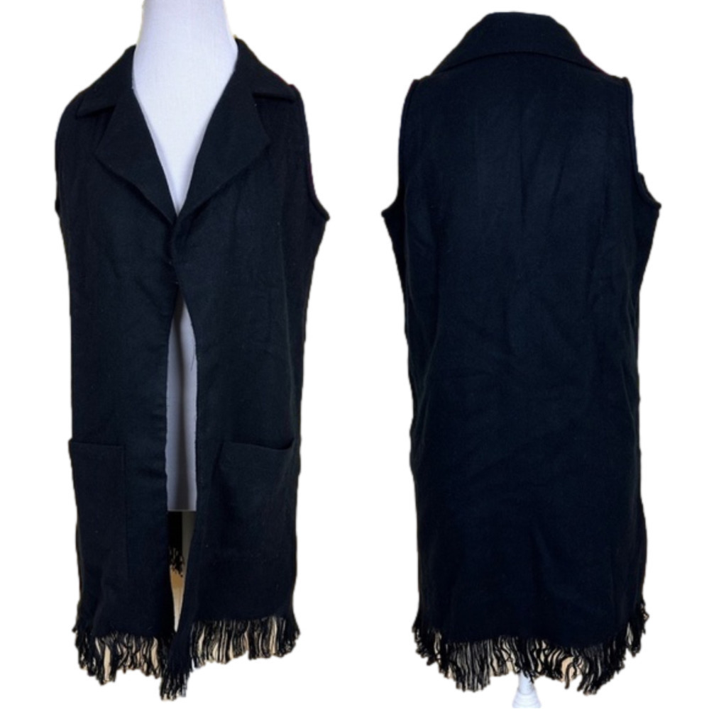 IMAN Black Fringe Vest